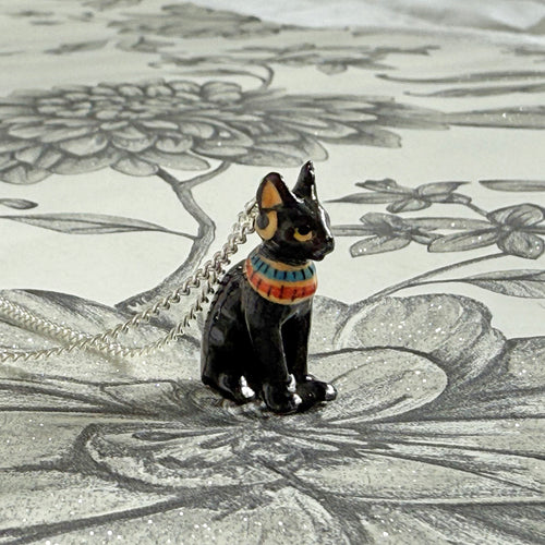 Egyptian Cat Porcelain Pendant Necklace