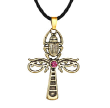 Load image into Gallery viewer, Ancient Egyptian Eye of Horus Scarab Ankh Cross Pendant Necklace Silver or Gold