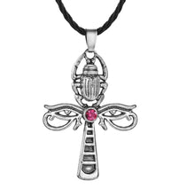 Load image into Gallery viewer, Ancient Egyptian Eye of Horus Scarab Ankh Cross Pendant Necklace Silver or Gold