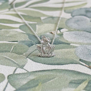 Solid 925 Sterling Silver Frog Pendant Necklace