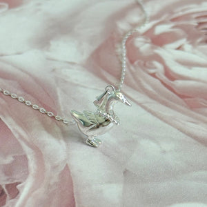 Solid 925 Sterling Silver Goose with Heart Necklace Pendant Necklace