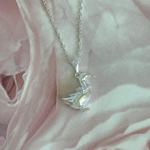 Solid 925 Sterling Silver Goose with Heart Necklace Pendant Necklace