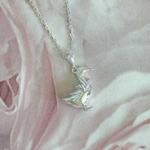 Solid 925 Sterling Silver Goose with Heart Necklace Pendant Necklace