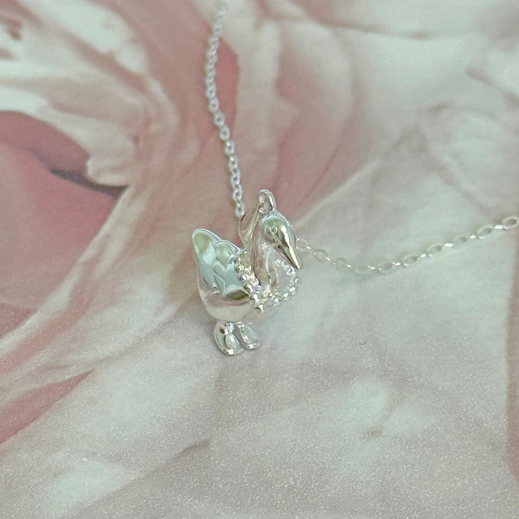 Solid 925 Sterling Silver Goose with Heart Necklace Pendant Necklace