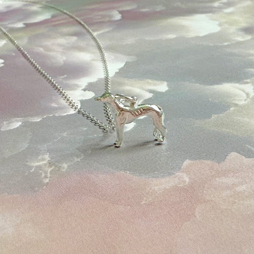 Stunning Solid 925 Sterling Silver Greyhound Whippet Pendant Necklace