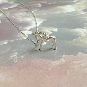 Stunning Solid 925 Sterling Silver Greyhound Whippet Pendant Necklace