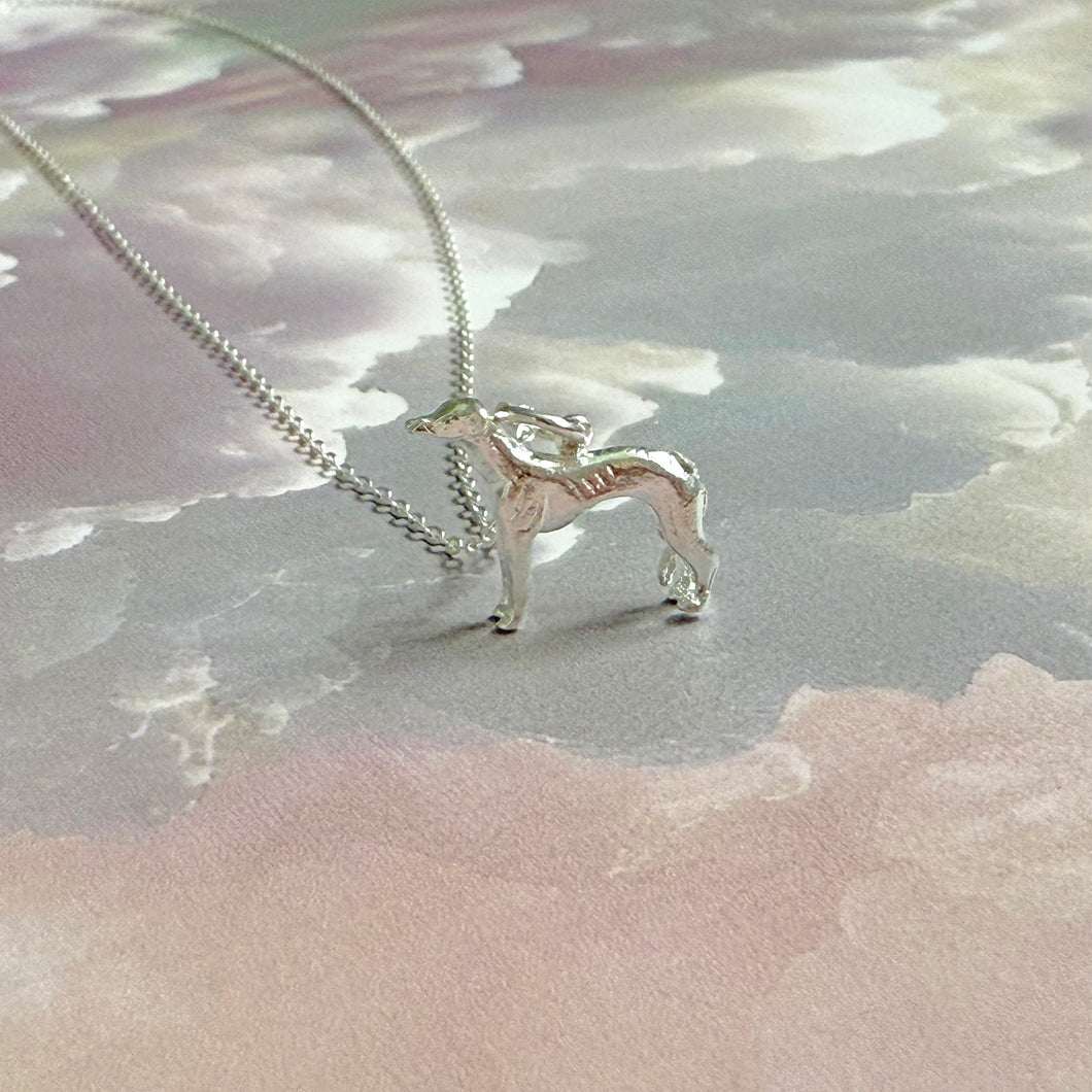 Stunning Solid 925 Sterling Silver Greyhound Whippet Pendant Necklace