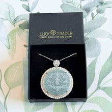 Load image into Gallery viewer, Certified Jade and Sterling Silver Crystal Guanyin Buddha Pendant Necklace