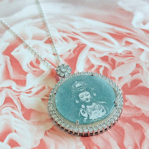 Certified Jade and Sterling Silver Crystal Goddess of Mercy Pendant Necklace