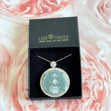 Load image into Gallery viewer, Certified Jade and Sterling Silver Crystal Goddess of Mercy Pendant Necklace