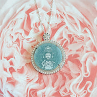 Certified Jade and Sterling Silver Crystal Goddess of Mercy Pendant Necklace