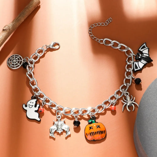 Ghost, Bat, Spider and Pumpkin Halloween Charm Bracelet