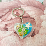 Lucky Starfish and Shells Blue Heart Healing Keyring Keychain