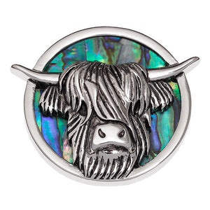 Lucky Paua Shell Scottish Highland Cow Brooch