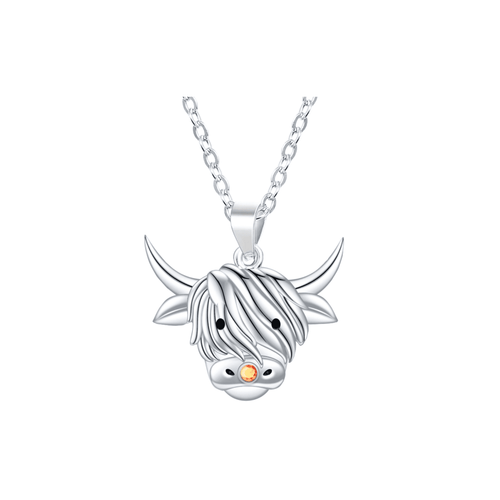 Sterling Silver Scottish Highland Cow Pendant Necklace