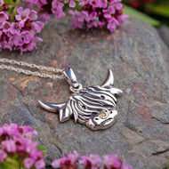 Sterling Silver Scottish Highland Cow Pendant Necklace