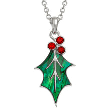 Load image into Gallery viewer, Lucky Paua Shell Christmas Holly Necklace Pendant