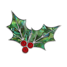 Load image into Gallery viewer, Real Paua Abalone Shell Holly Leaf Brooch