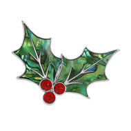 Real Paua Abalone Shell Holly Leaf Brooch