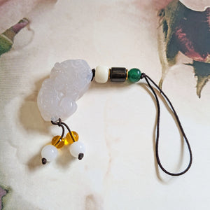 Lucky Genuine Icy Jade Pixiu Mobile Phone Bag Purse Charm