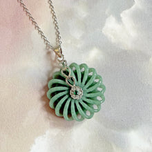 Load image into Gallery viewer, Certified Jade and Sterling Silver Crystal Flower of Love Pendant Necklace