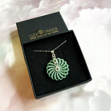 Load image into Gallery viewer, Certified Jade and Sterling Silver Crystal Flower of Love Pendant Necklace