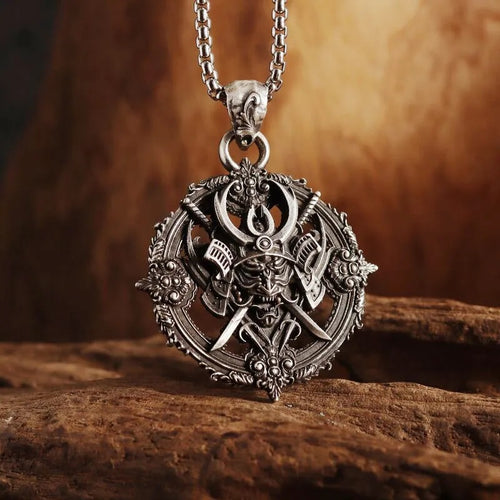 Japanese Black Samurai Mens Amulet Pendant Necklace