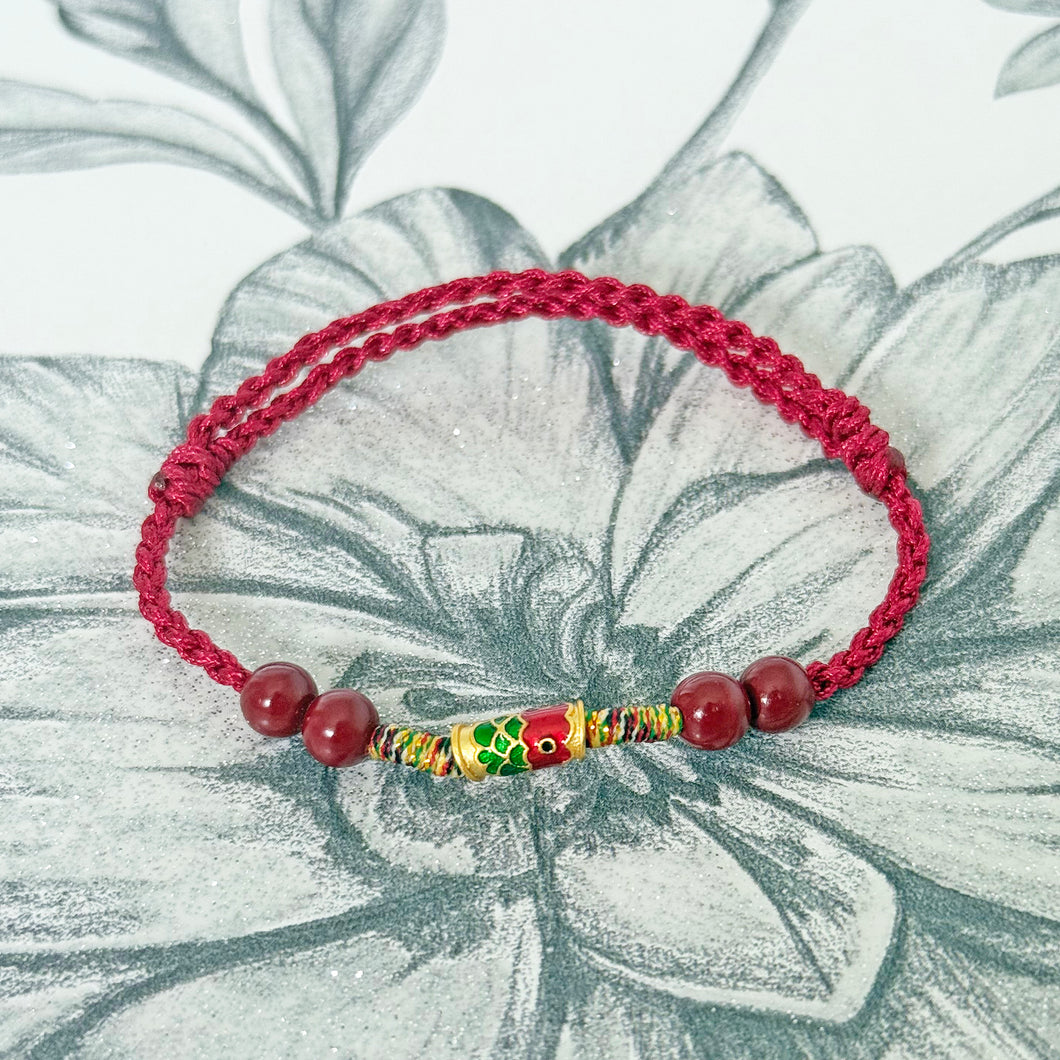 Lucky Feng Shui Natural Cinnabar Koi Carp Fish Bracelet