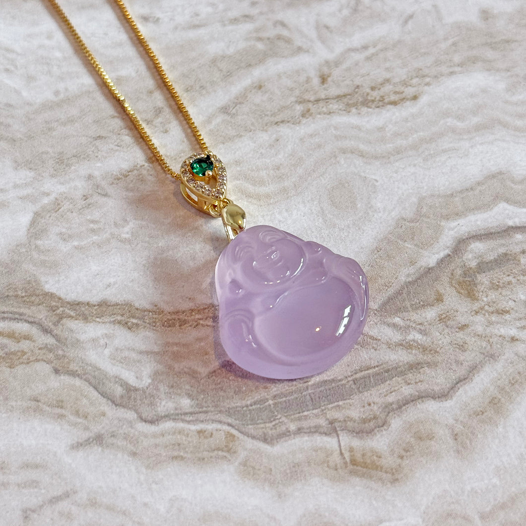 Certified Lavender Jade Buddha Pendant Necklace