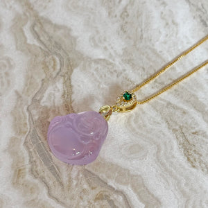 Certified Lavender Jade Buddha Pendant Necklace