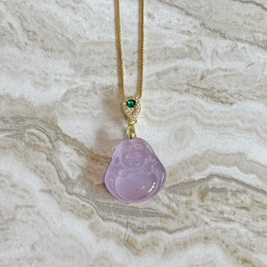 Certified Lavender Jade Buddha Pendant Necklace
