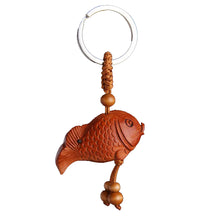 Load image into Gallery viewer, Lucky Chinese Fish Peach Wood Keyring Keychain