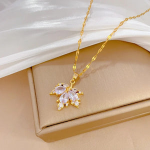 Crystal Canadian Maple Leaf Gold Pendant Jewellery Set