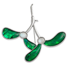 Load image into Gallery viewer, Real Paua Abalone Shell  and Mother of Pearl Mistletoe Brooch