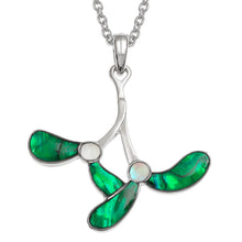 Load image into Gallery viewer, Real Paua Abalone Shell and Mother of Pearl Mistletoe Pendant Necklace