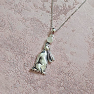 Solid 925 Sterling Silver and Moonstone Moon Gazing Hare Pendant Necklace