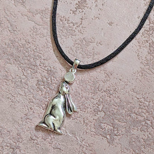 Solid 925 Sterling Silver and Moonstone Moon Gazing Hare Pendant Necklace