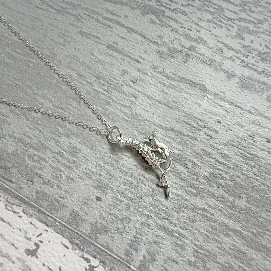 Sterling Silver Solid 925 Mouse Pendant Necklace