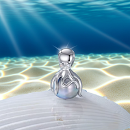 Octopus Bracelet Charm with Real Opal Crystals and a Blue Pearl