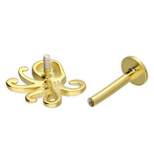 Load image into Gallery viewer, Gold Plated Sterling Silver Octopus Labret Stud Earring for helix, tragus, and conch piercings