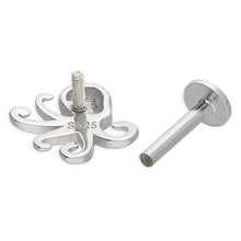 Load image into Gallery viewer, Sterling Silver Octopus Labret Stud Earring for helix, tragus, and conch piercings