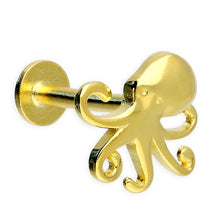 Load image into Gallery viewer, Gold Plated Sterling Silver Octopus Labret Stud Earring for helix, tragus, and conch piercings