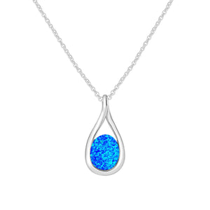 Blue Opal Elegant Teardrop Small Sterling Silver Pendant Necklace