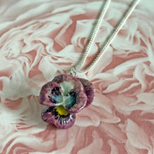 Load image into Gallery viewer, Purple Pansy Flower Porcelain Pendant Necklace