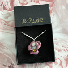 Load image into Gallery viewer, Purple Pansy Flower Porcelain Pendant Necklace