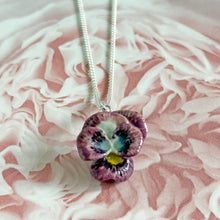 Load image into Gallery viewer, Purple Pansy Flower Porcelain Pendant Necklace
