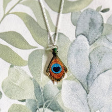 Load image into Gallery viewer, Peacock Feather Porcelain Pendant Necklace