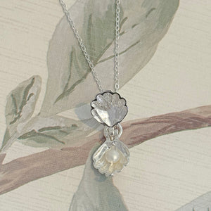 Sterling Silver Pearl Oyster Shell Pendant Necklace
