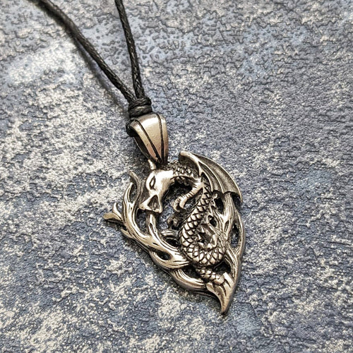 Solid Pewter 2024 Year of the Wood Dragon Pendant Necklace on Rope