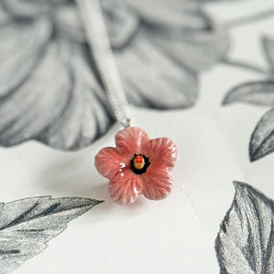 Pink Hibiscus Flower Porcelain Pendant Necklace